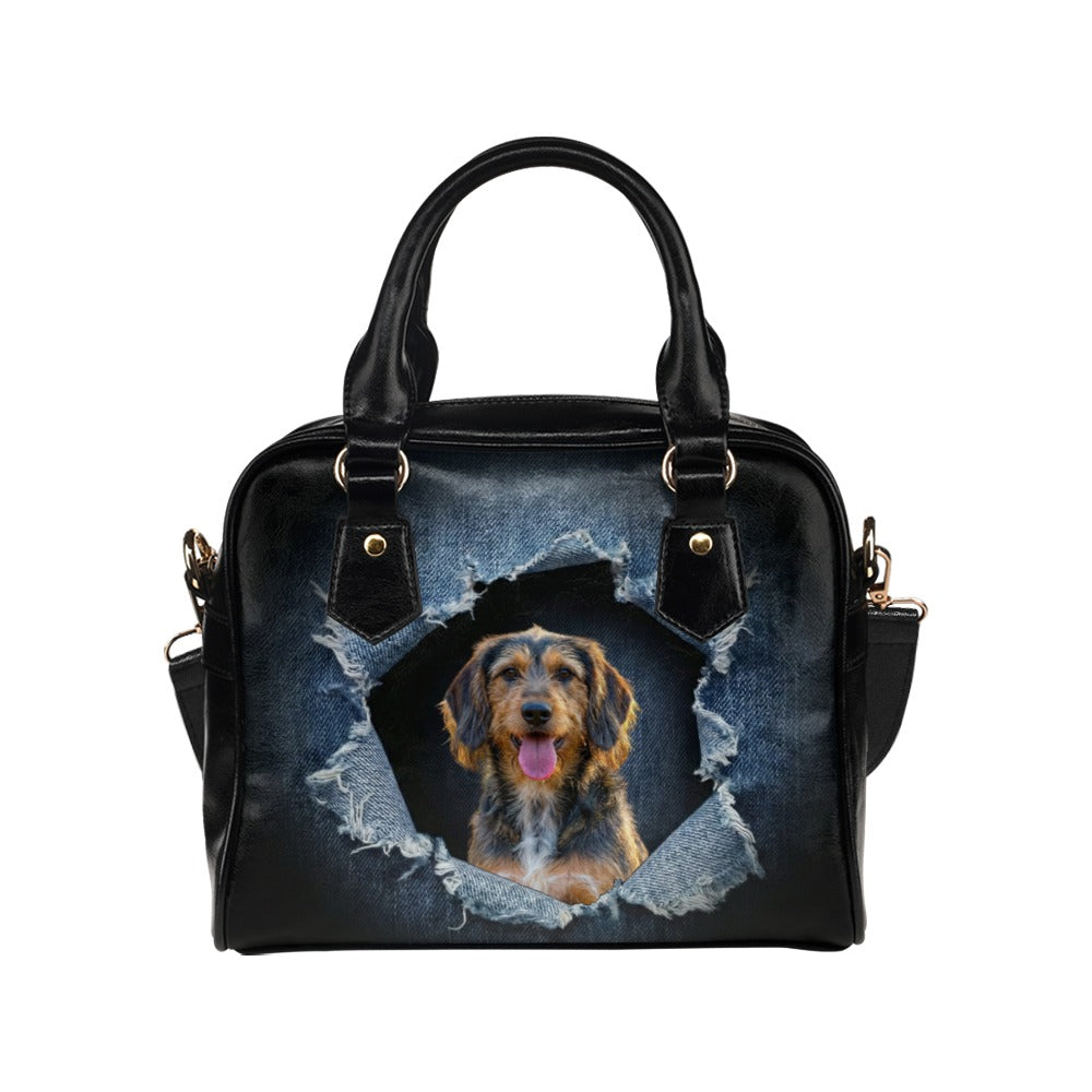 Bosnian Coarse-haired Hound (Barak) Ripped Denim Print Shoulder Handbag