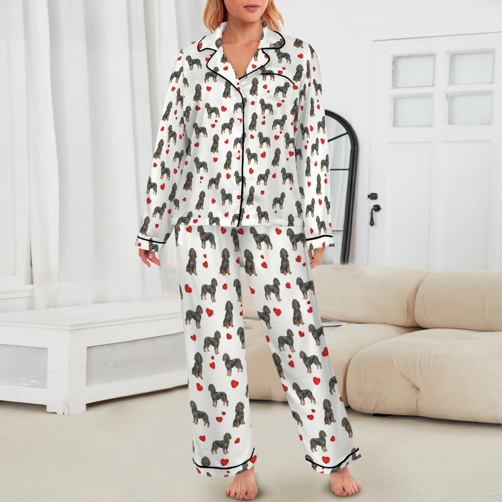 Black and Tan Coonhound Women's Long Sleeve Satin Pajama Set