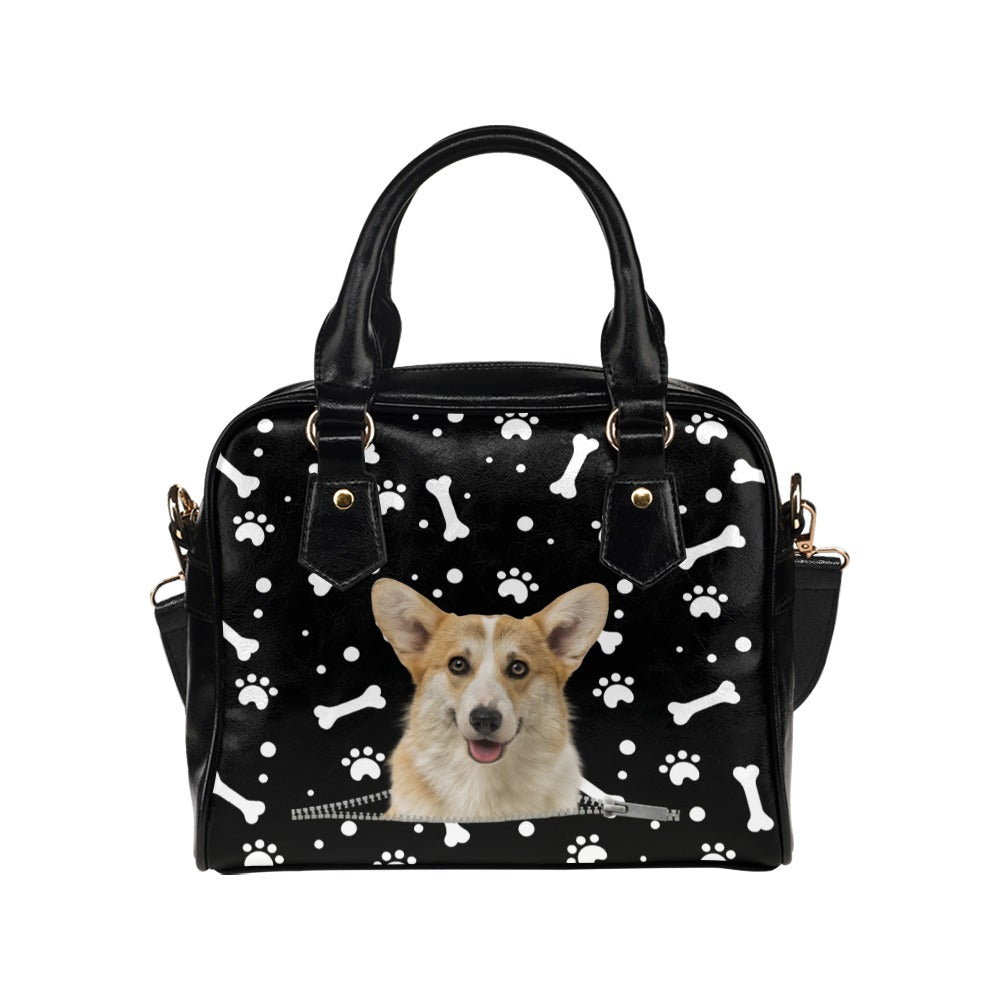 Pembroke Welsh Corgi Zip Paws and Bones Shoulder Handbag