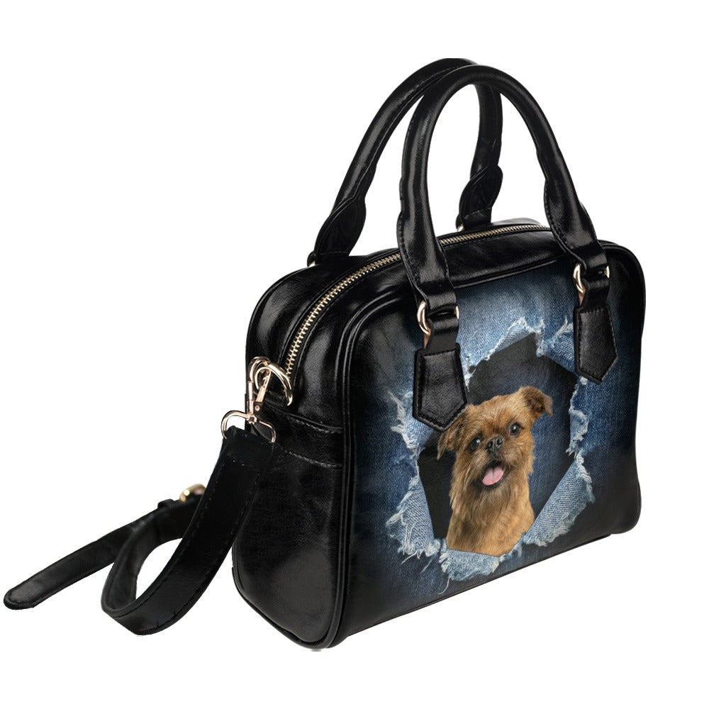 Brussels Griffon Ripped Denim Print Shoulder Handbag