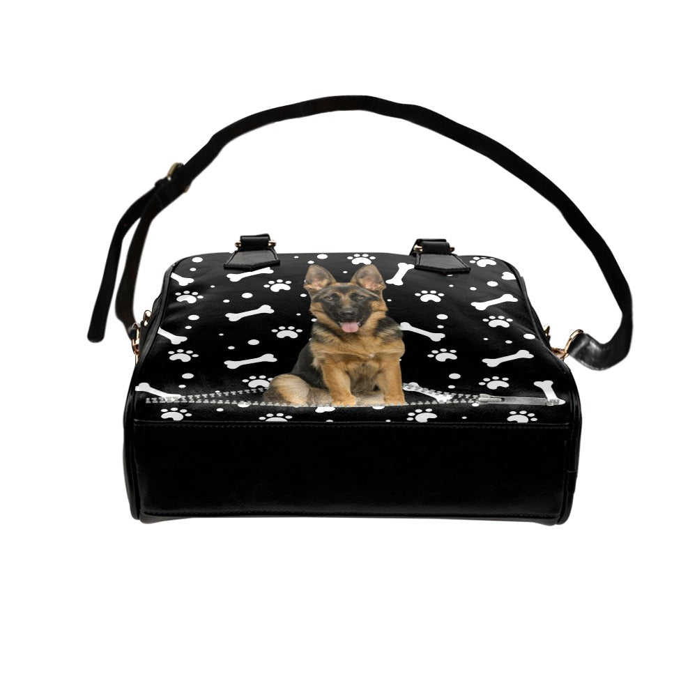 German Shepherd Zip Paws and Bones Shoulder Handbag