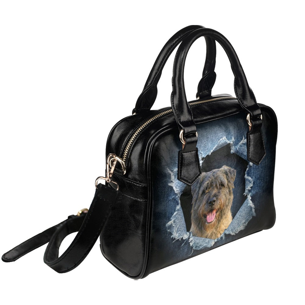 Bouvier des Flandres Ripped Denim Print Shoulder Handbag