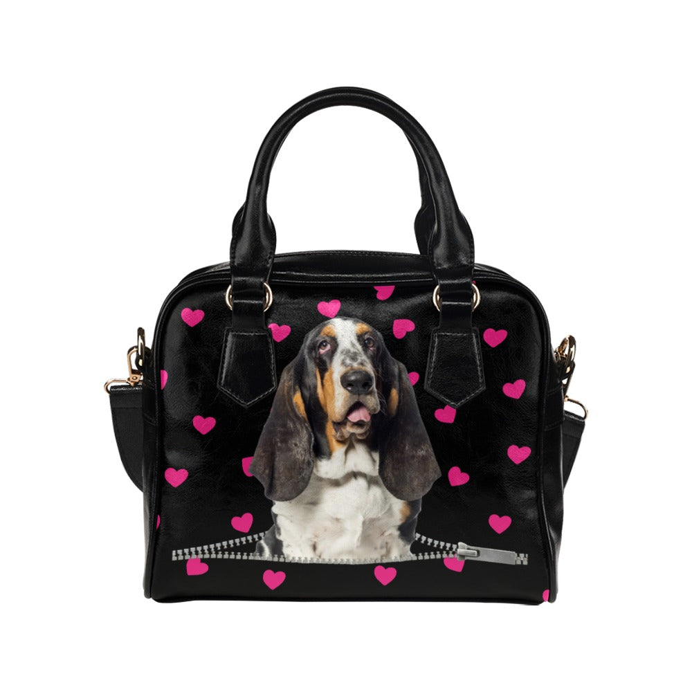 Basset Hound Zip Hearts Shoulder Handbag