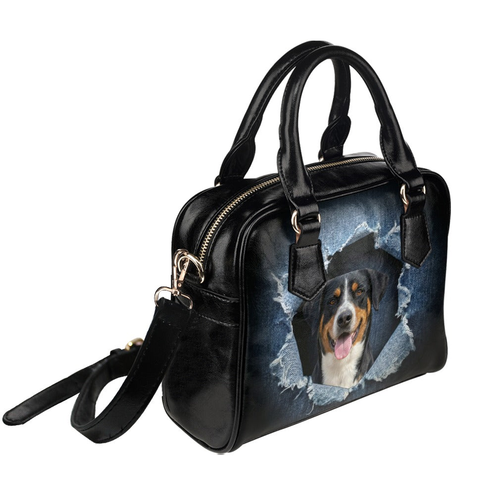 Appenzeller Sennenhund Ripped Denim Print Shoulder Handbag