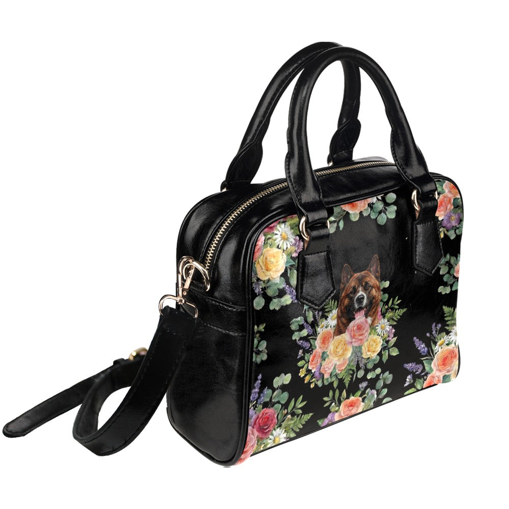 American Akita Dog Flower Shoulder Handbag