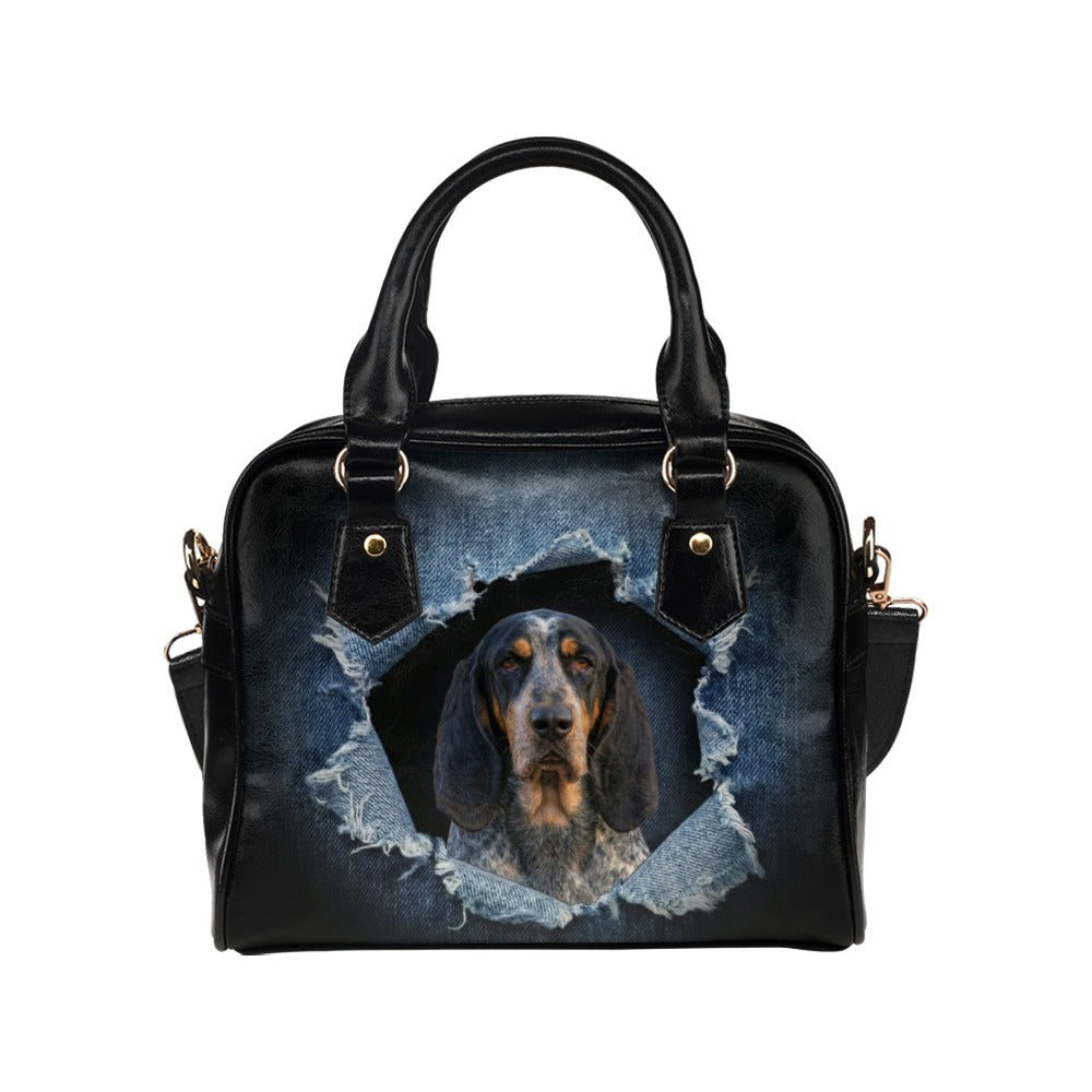 Basset Bleu de Gascogne Ripped Denim Print Shoulder Handbag