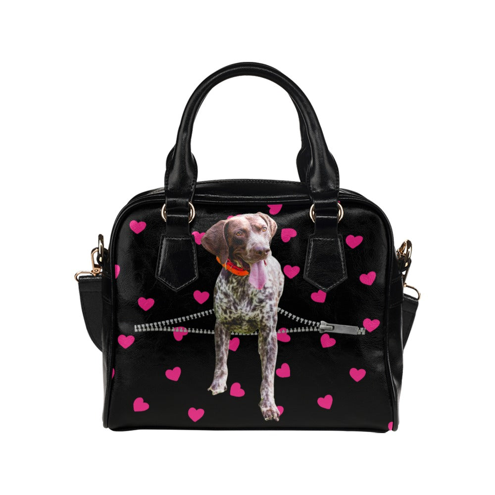 German Wirehaired Pointer Zip Hearts Shoulder Handbag