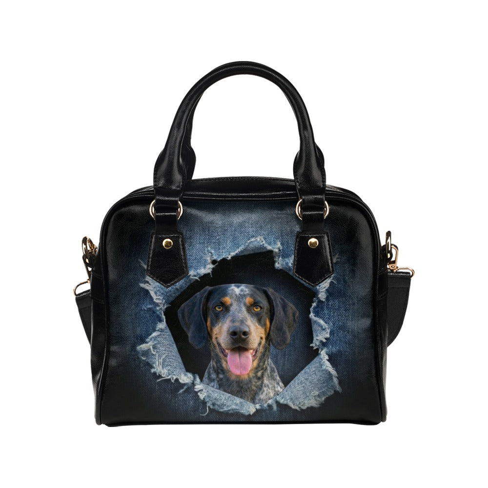 Bluetick Coonhound Ripped Denim Print Shoulder Handbag