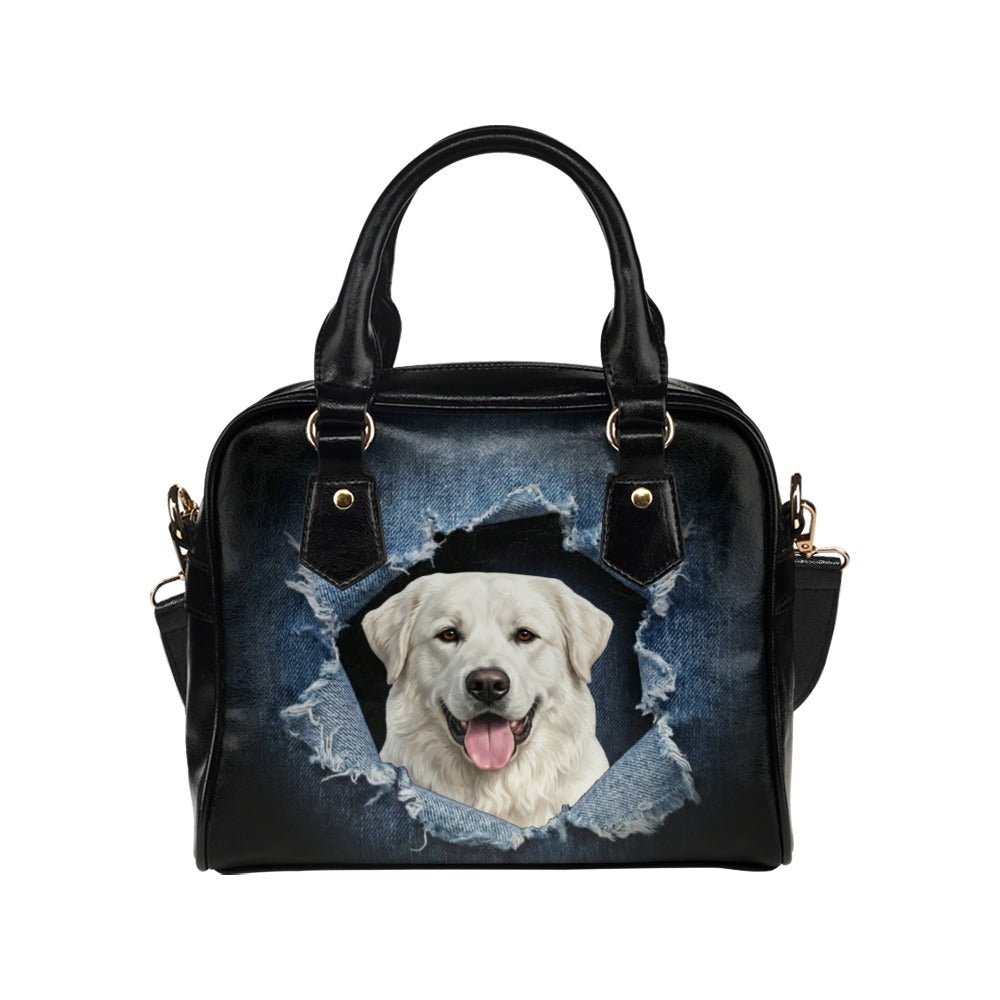 Akbash Ripped Denim Print Shoulder Handbag