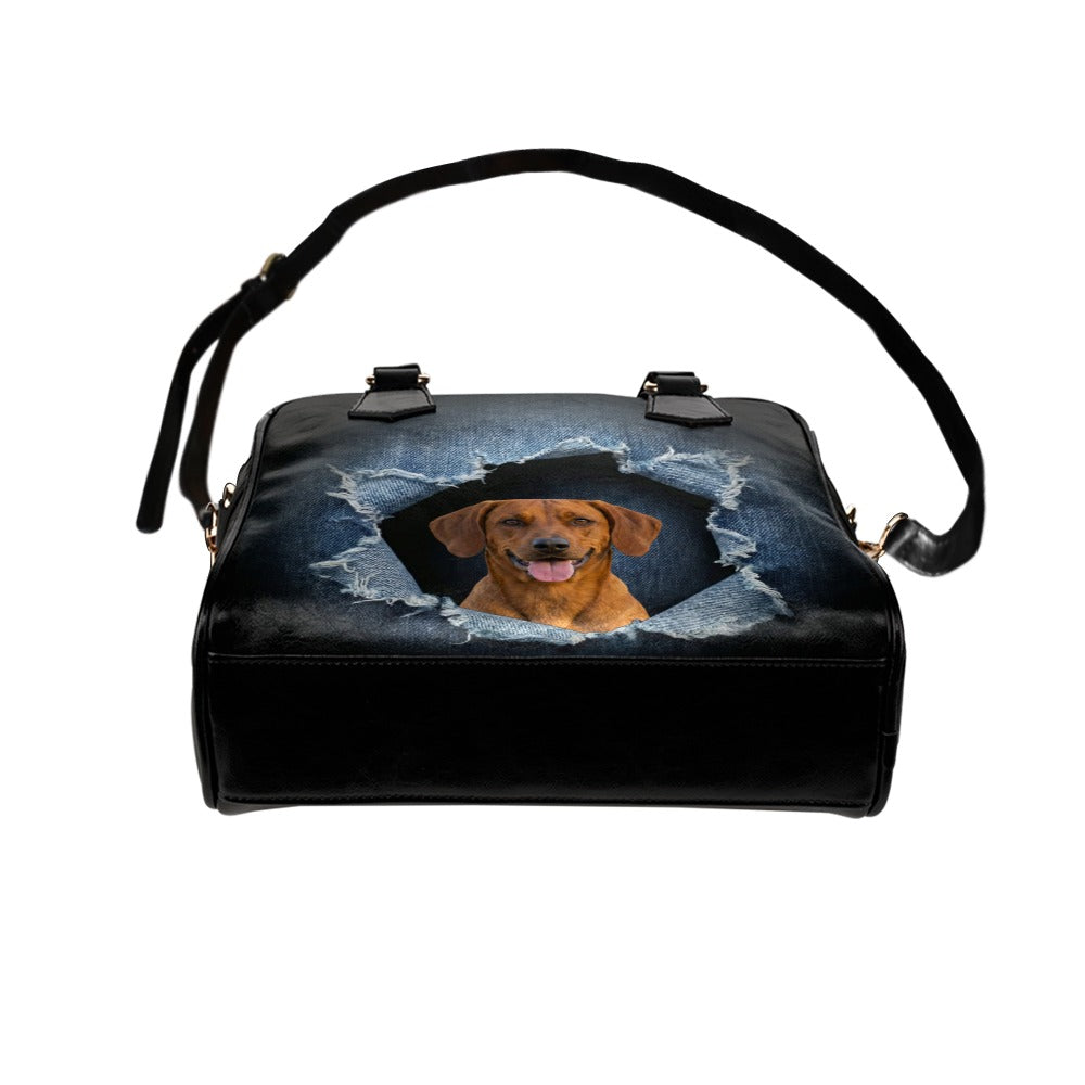 Austrian Pinscher Ripped Denim Print Shoulder Handbag