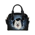 American Eskimo Dog Ripped Denim Print Shoulder Handbag