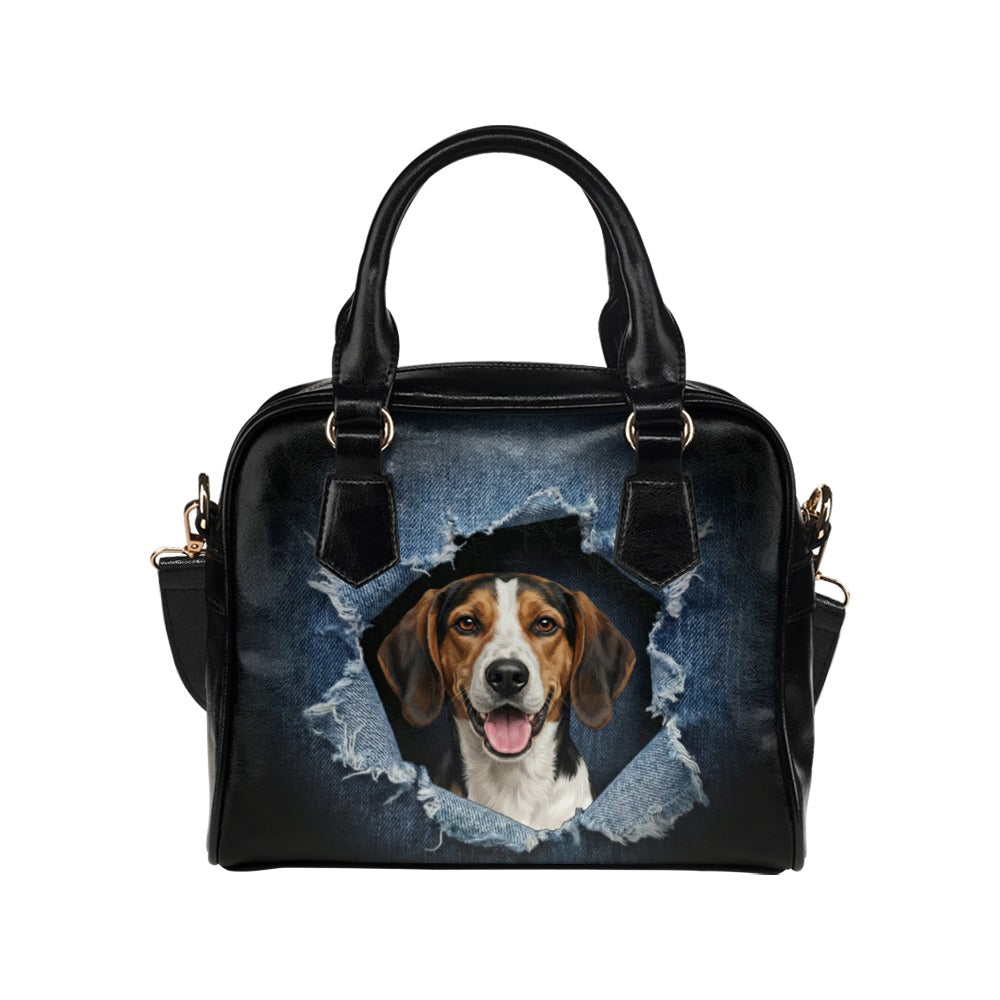 American Foxhound Ripped Denim Print Shoulder Handbag