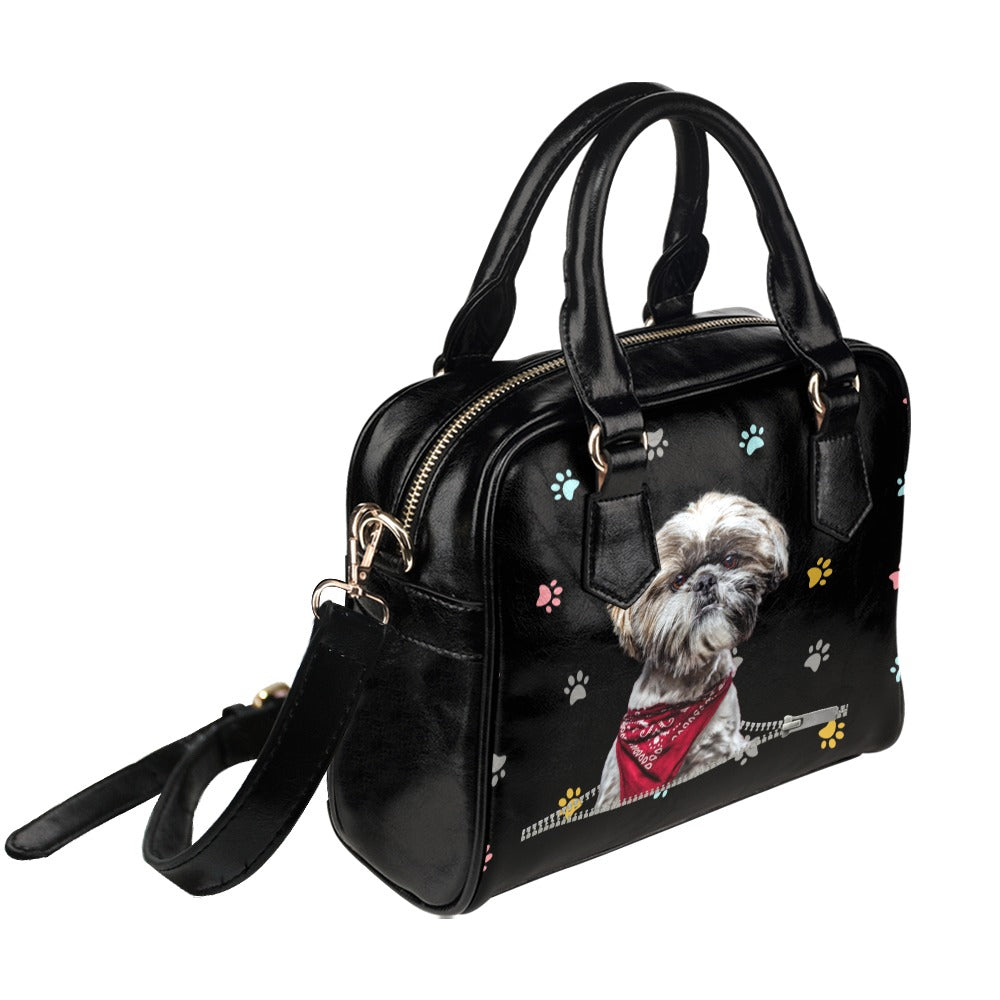Shih Tzu Zip Colorful Paws Shoulder Handbag
