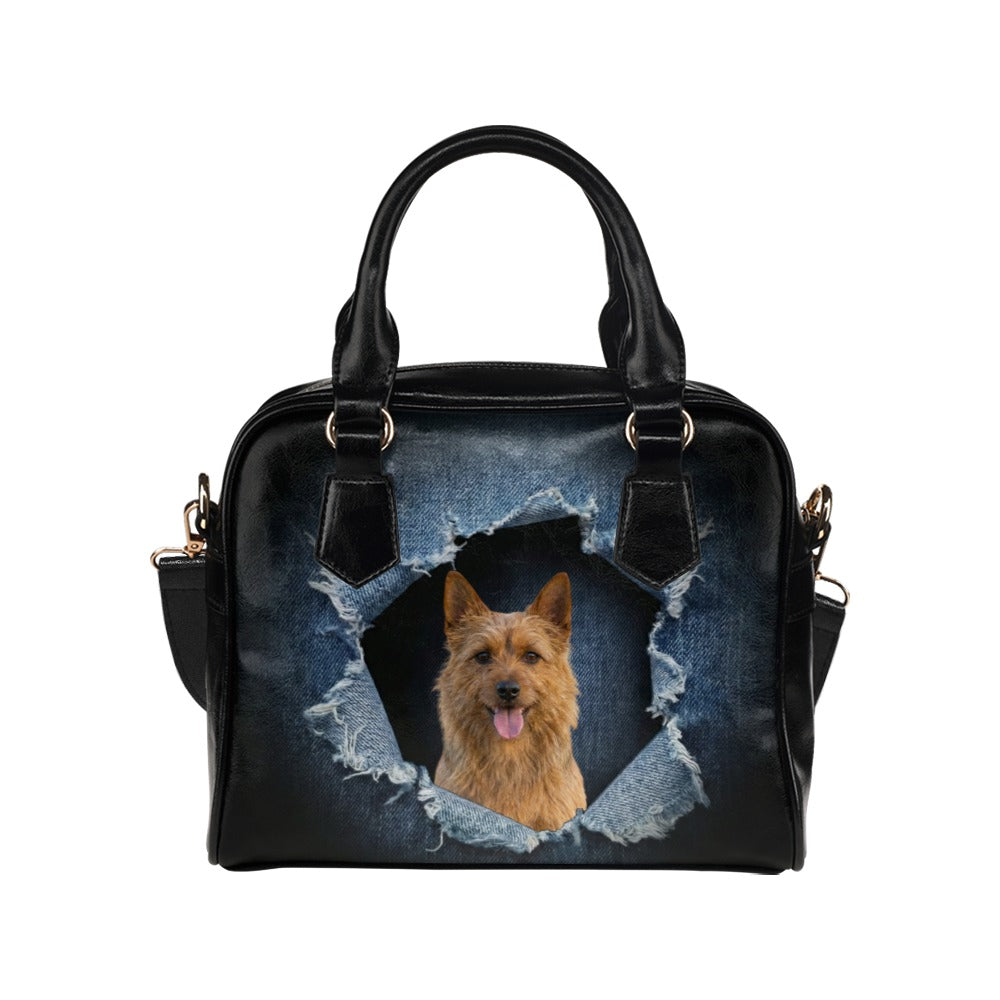 Australian Terrier Ripped Denim Print Shoulder Handbag