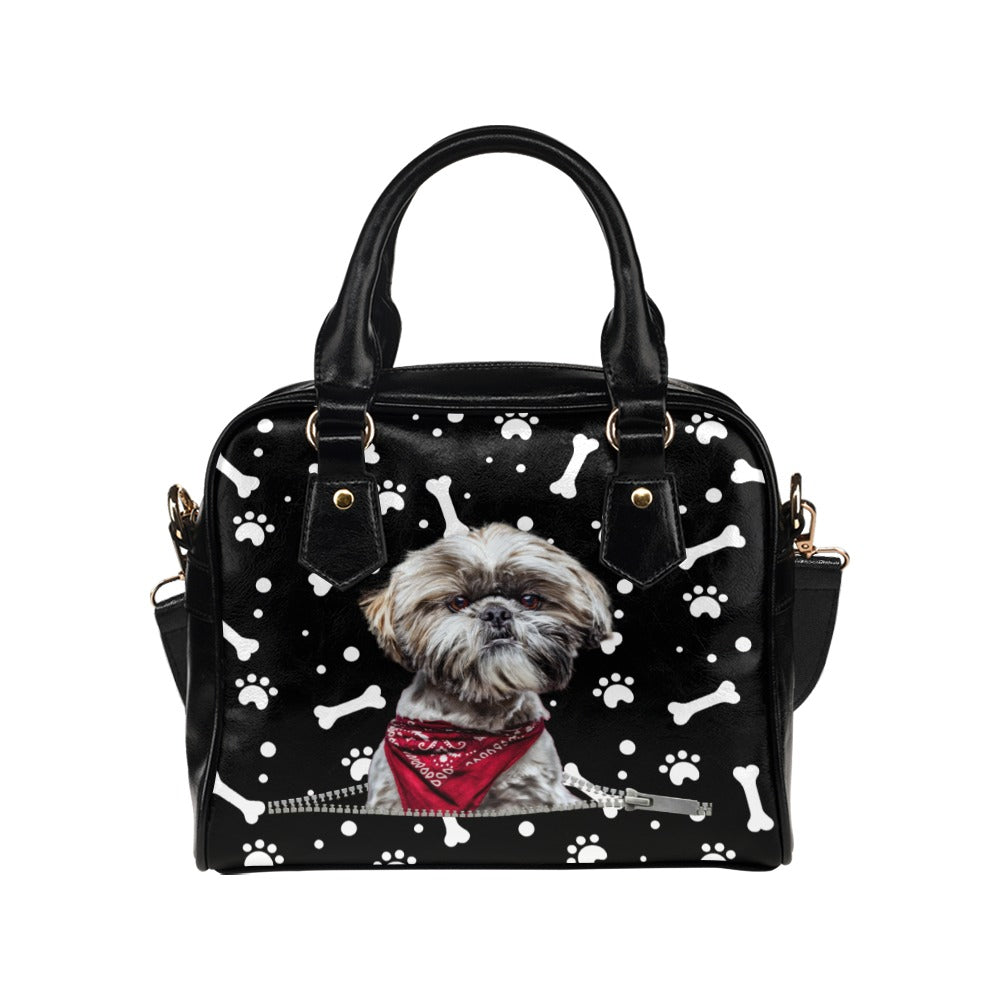 Shih Tzu Zip Paws and Bones Shoulder Handbag
