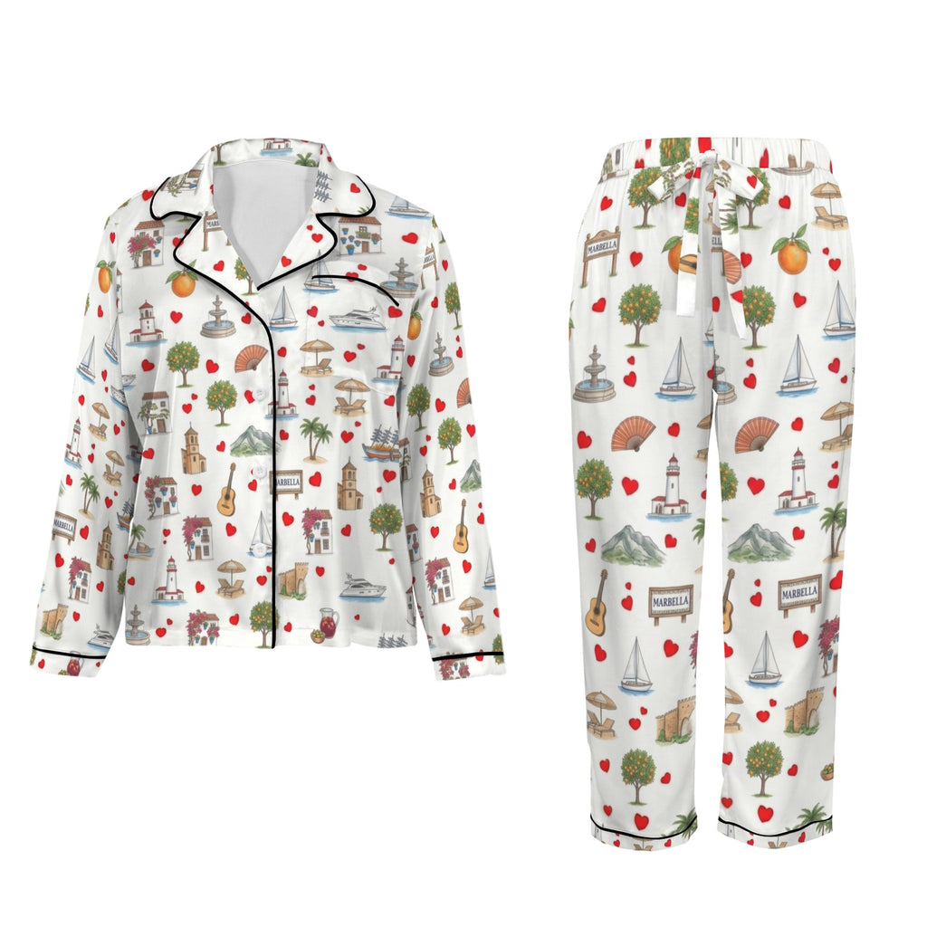 Marbella Women's Long Sleeve Satin Pajama Set