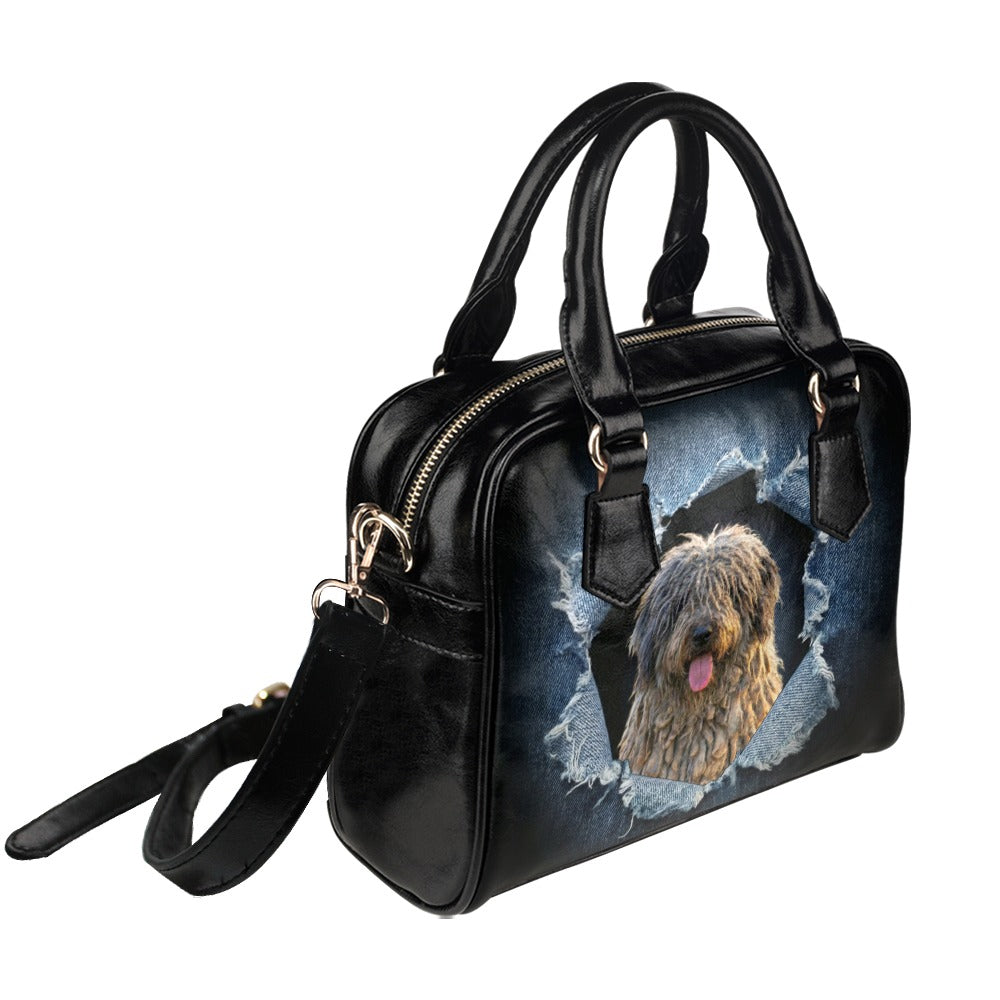 Bergamasco Shepherd Ripped Denim Print Shoulder Handbag