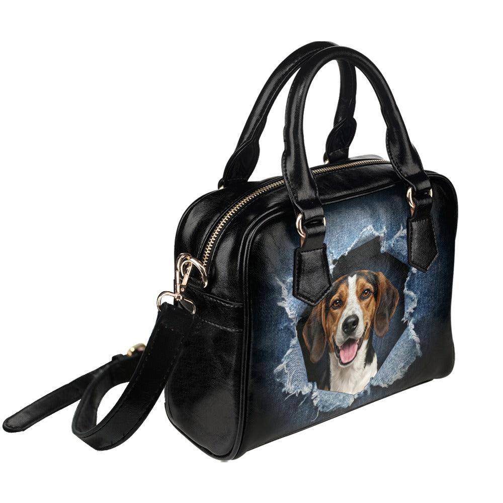 American Foxhound Ripped Denim Print Shoulder Handbag
