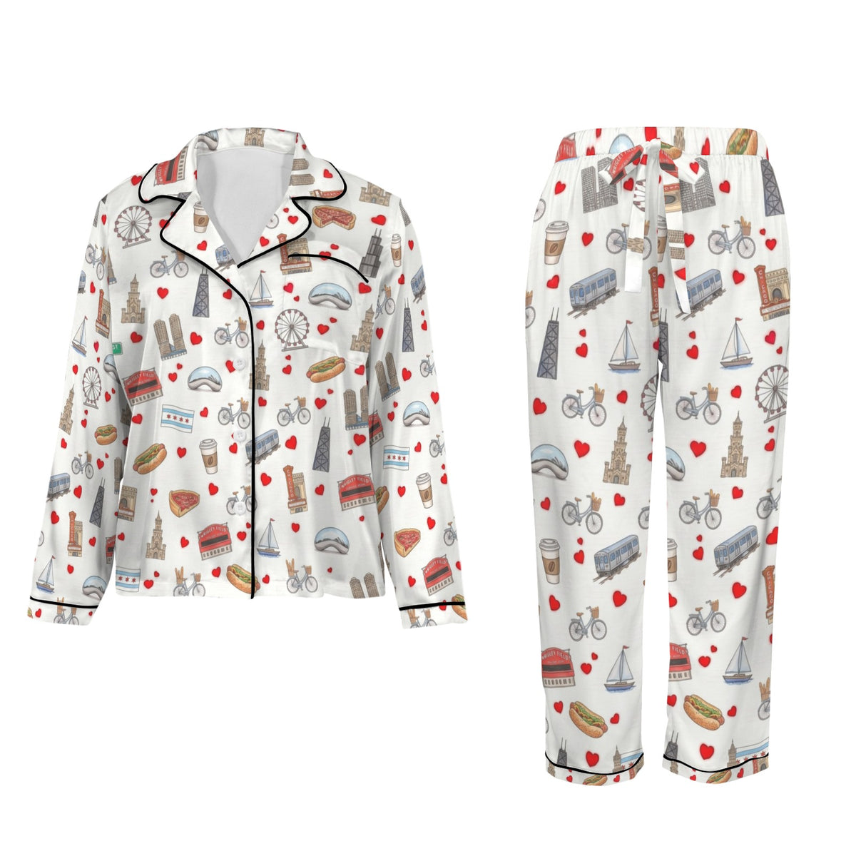 Chicago Women's Long Sleeve Satin Pajama Set