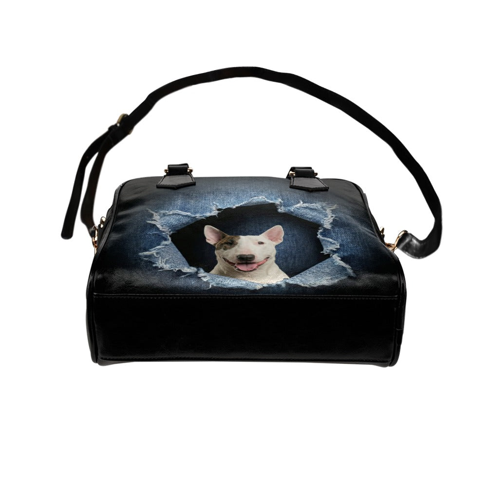 Bull Terrier (Miniature) Ripped Denim Print Shoulder Handbag