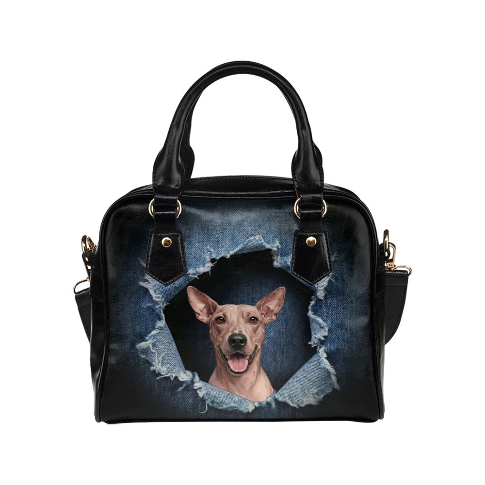 American Hairless Terrier Ripped Denim Print Shoulder Handbag