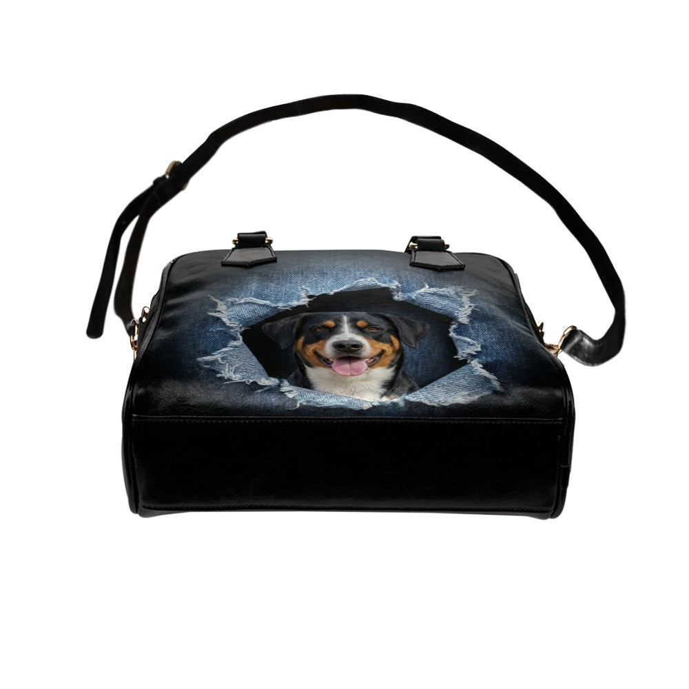 Appenzeller Sennenhund Ripped Denim Print Shoulder Handbag