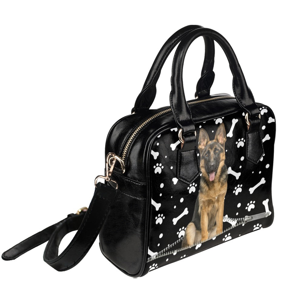 German Shepherd Zip Paws and Bones Shoulder Handbag