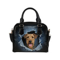 Airedale Terrier Ripped Denim Print Shoulder Handbag
