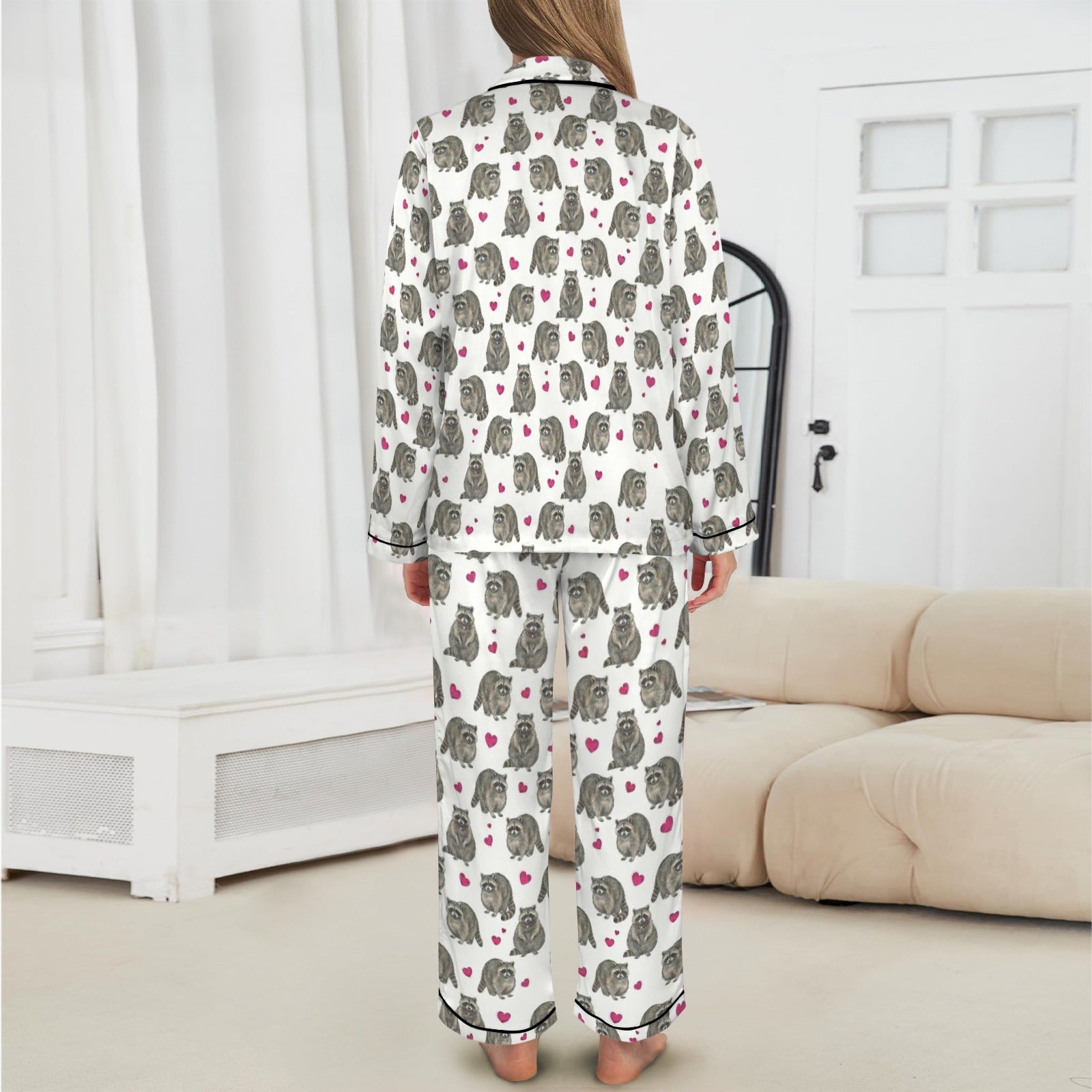 Racoon Domestic Women's Long Sleeve Satin Pajama Set