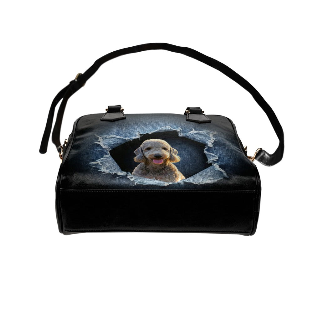 Bedlington Terrier Ripped Denim Print Shoulder Handbag