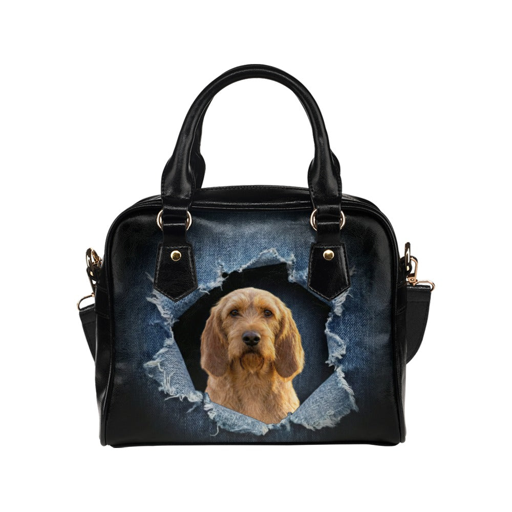 Basset Fauve de Bretagne Ripped Denim Print Shoulder Handbag