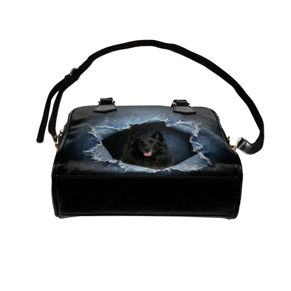 Belgian Shepherd (Groenendael) Ripped Denim Print Shoulder Handbag