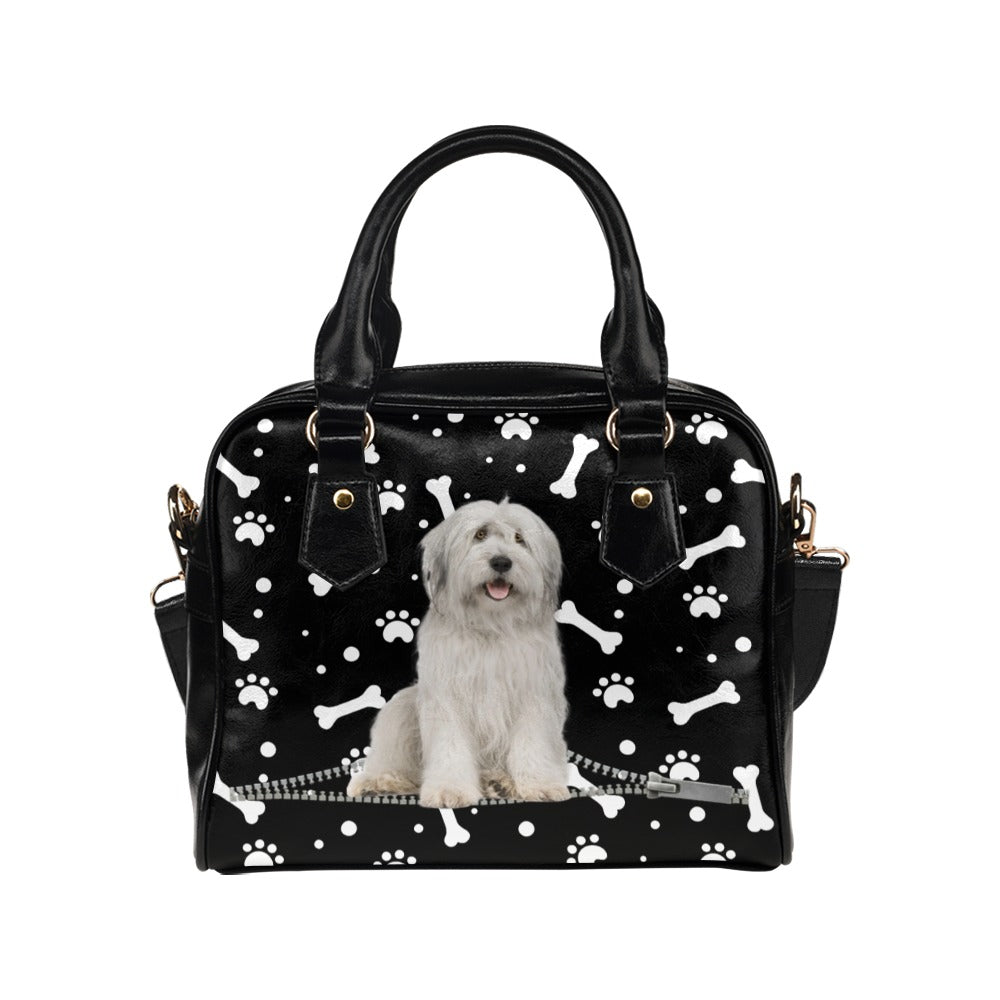 White Old English Sheepdog Zip Paws and Bones Shoulder Handbag