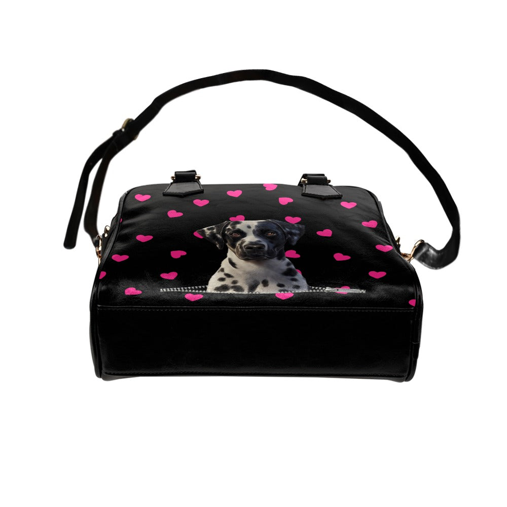 Dalmatian Zip Hearts Shoulder Handbag