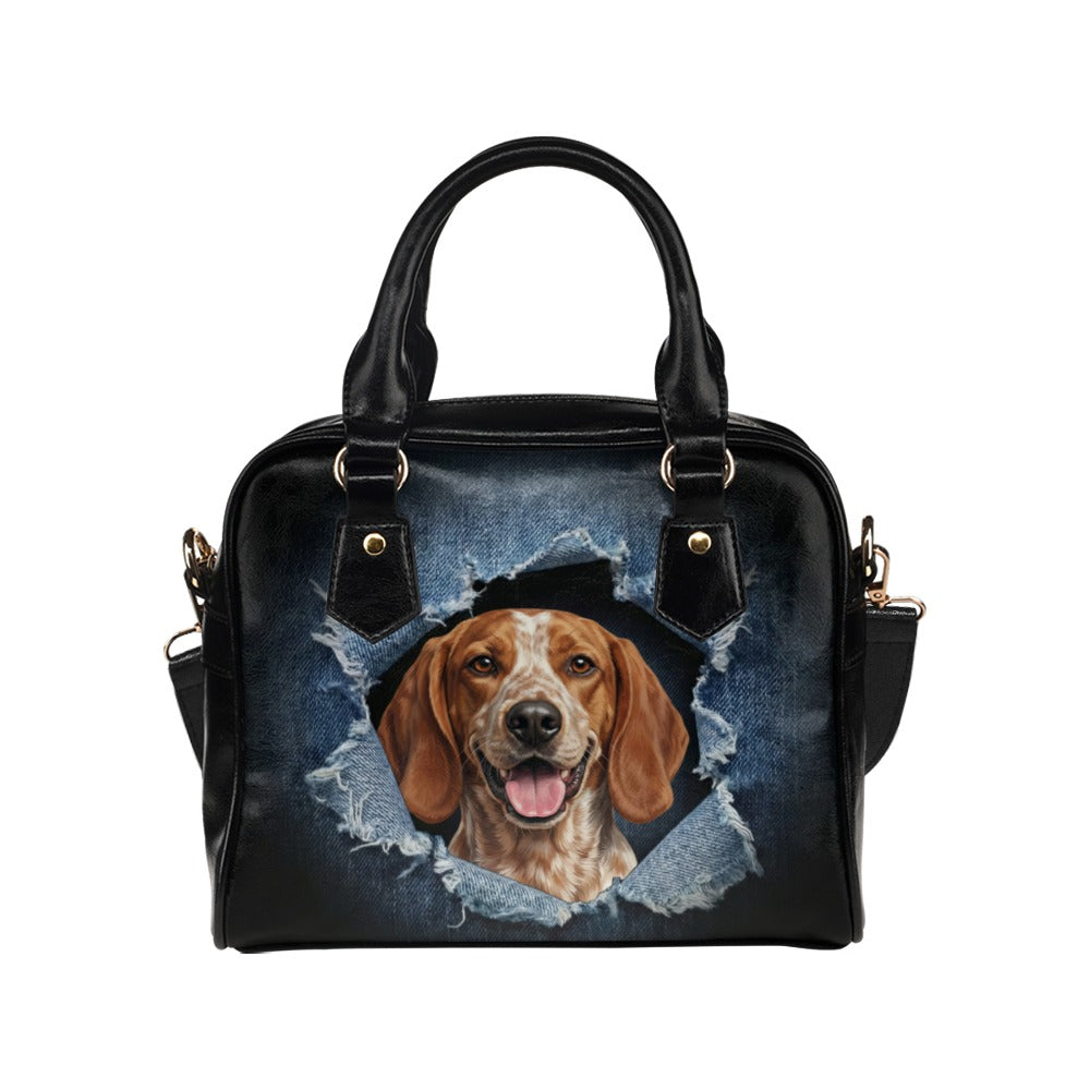 American English Coonhound Ripped Denim Print Shoulder Handbag