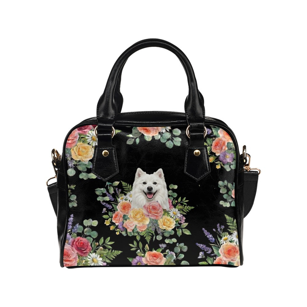 American Eskimo Dog Flower Shoulder Handbag