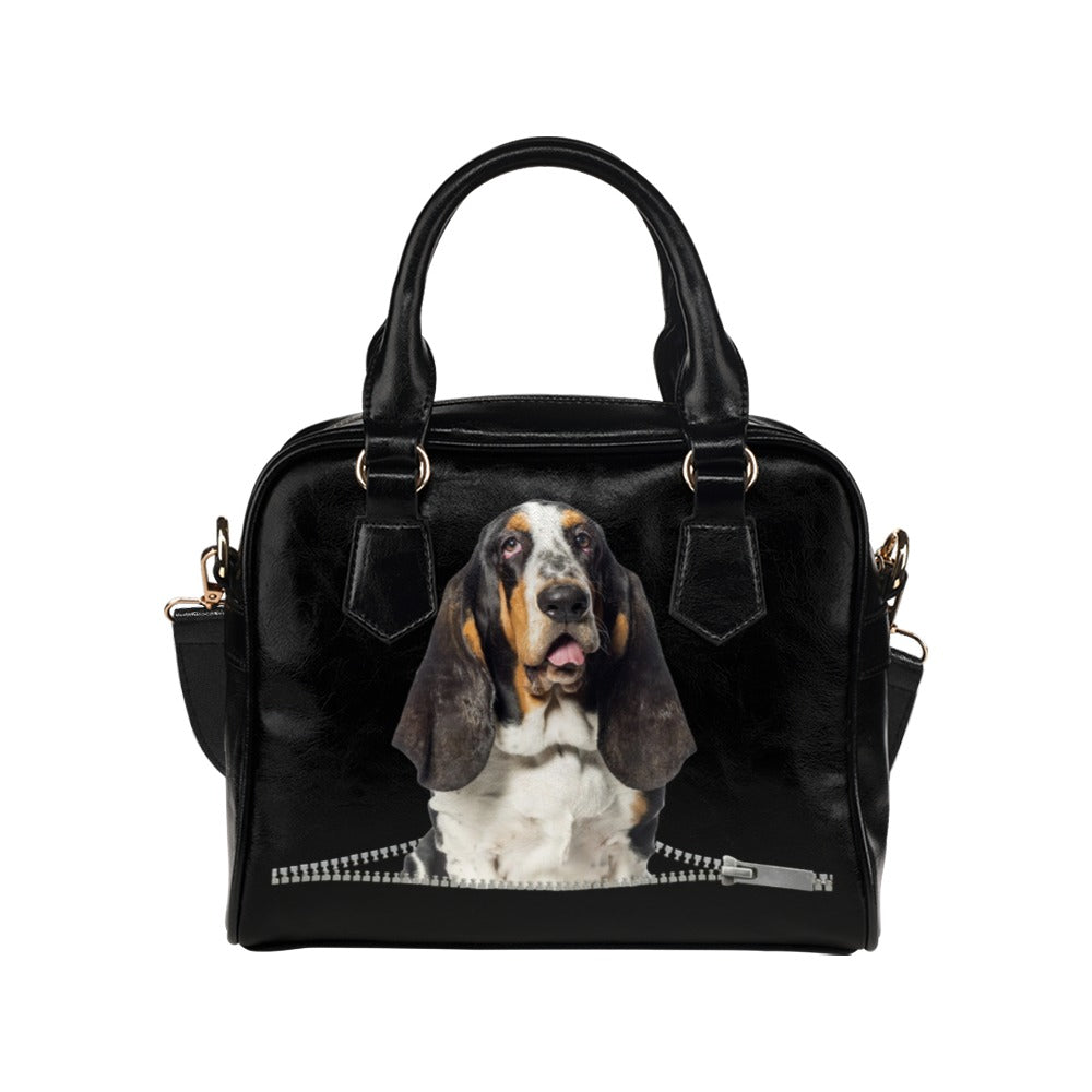 Basset Hound Zip Shoulder Handbag