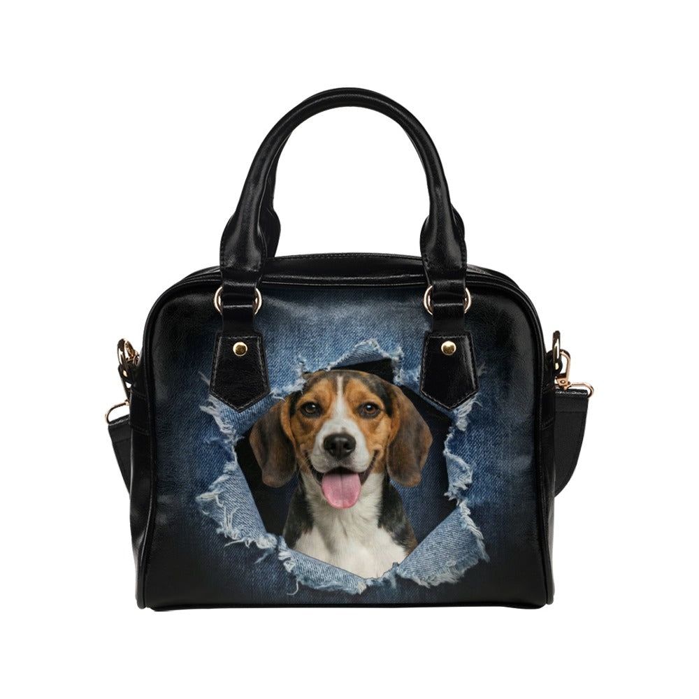 Beagle Ripped Denim Print Shoulder Handbag