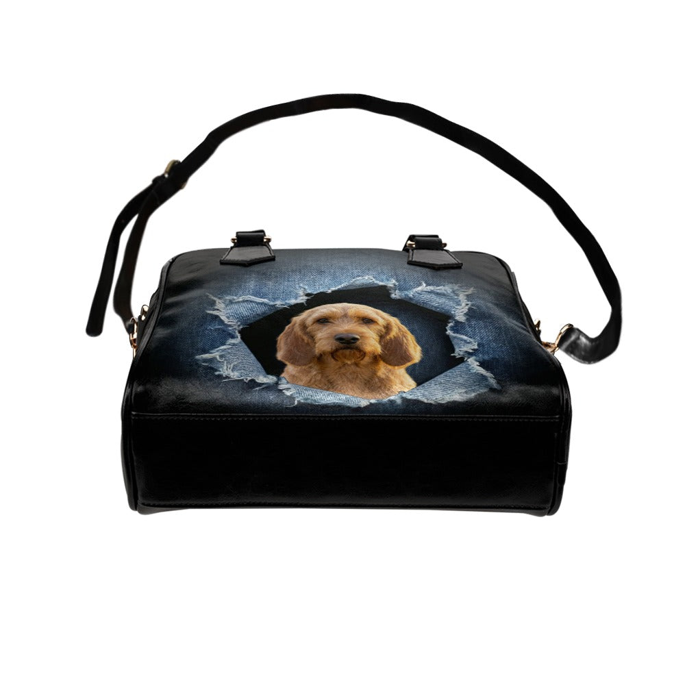 Basset Fauve de Bretagne Ripped Denim Print Shoulder Handbag