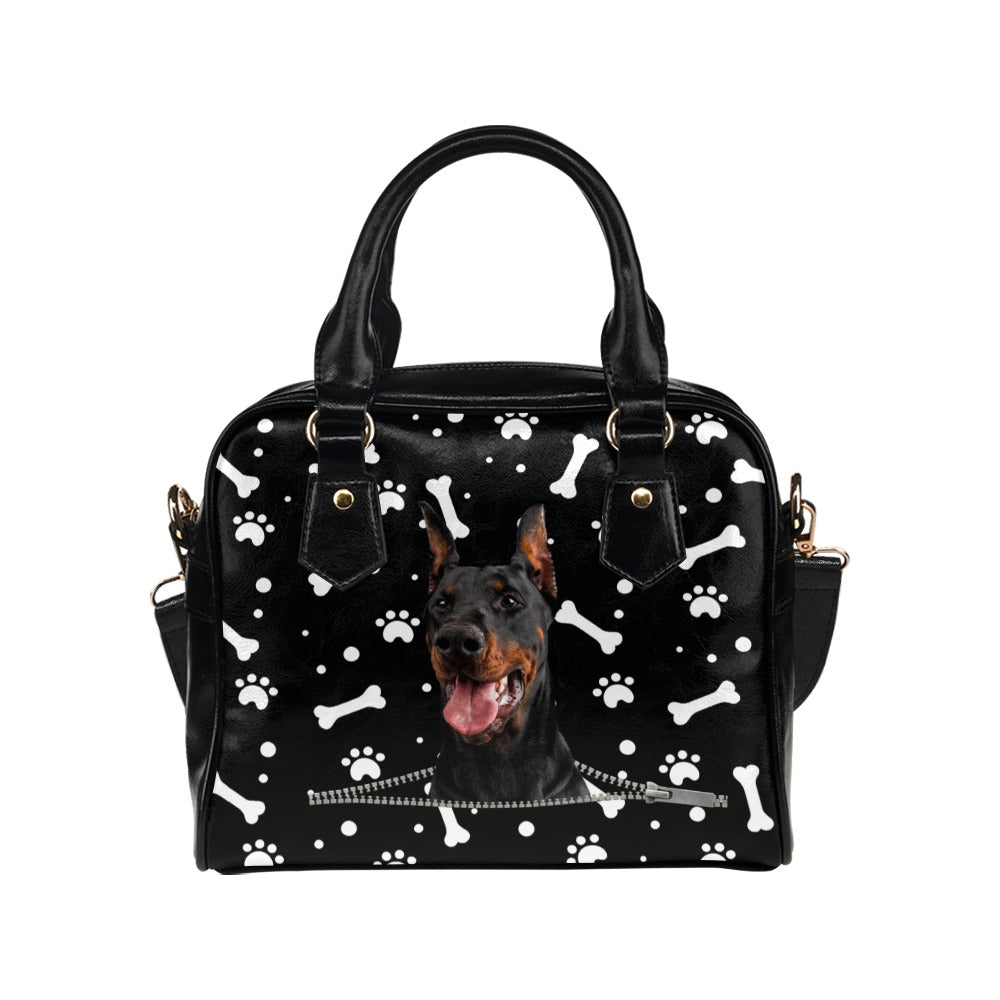 Doberman Pinscher Zip Paws and Bones Shoulder Handbag