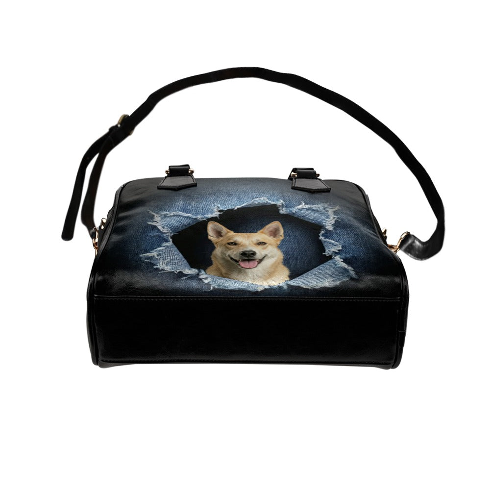 Canaan Dog Ripped Denim Print Shoulder Handbag
