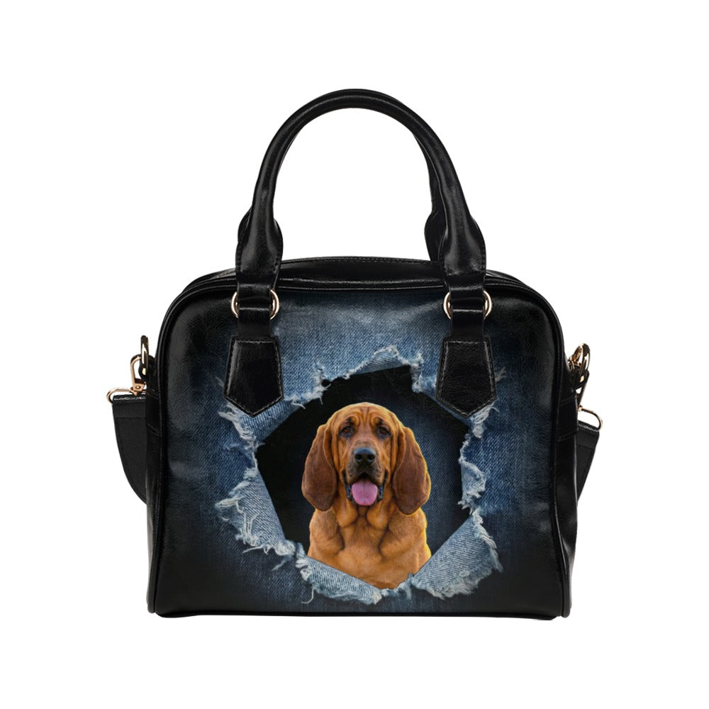 Bloodhound Ripped Denim Print Shoulder Handbag