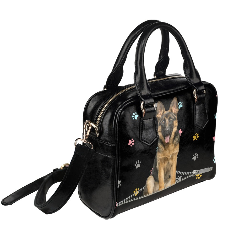 German Shepherd Zip Colorful Paws Shoulder Handbag