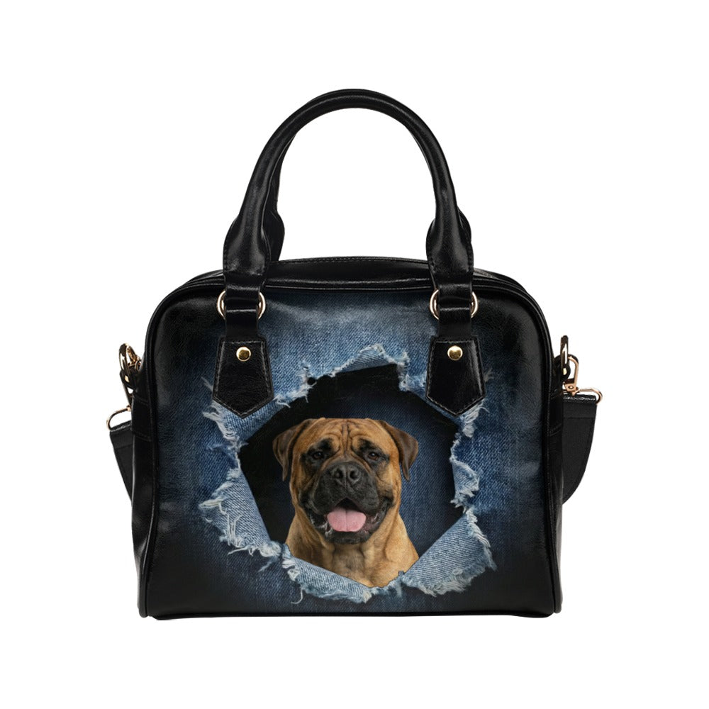 Bullmastiff Ripped Denim Print Shoulder Handbag