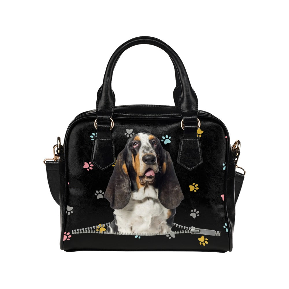 Basset Hound Zip Colorful Paws Shoulder Handbag