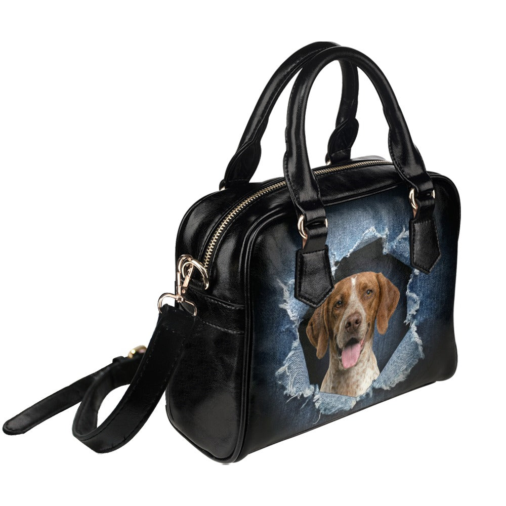 Braque Français (Gascogne) Ripped Denim Print Shoulder Handbag