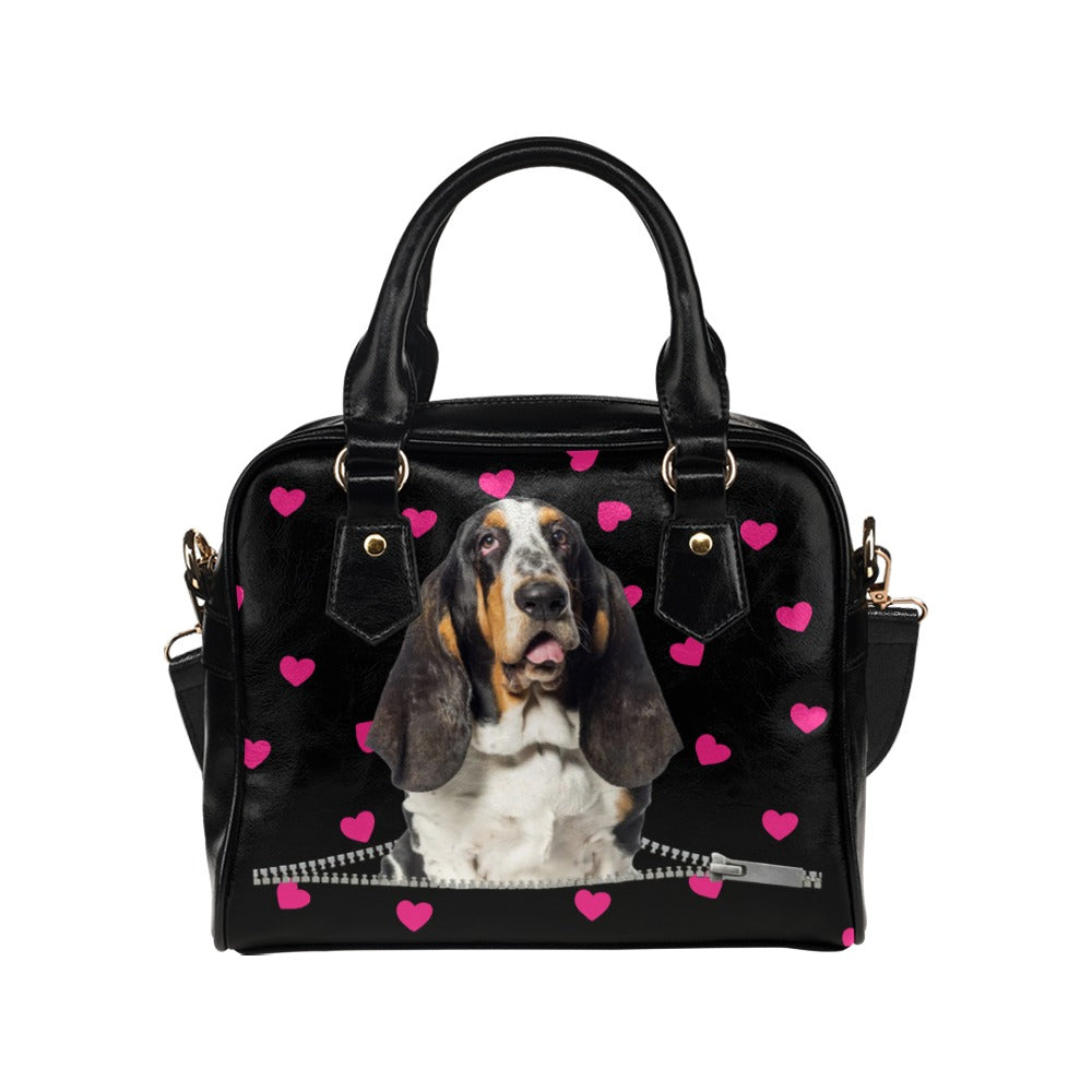 Basset Hound Zip Hearts Shoulder Handbag