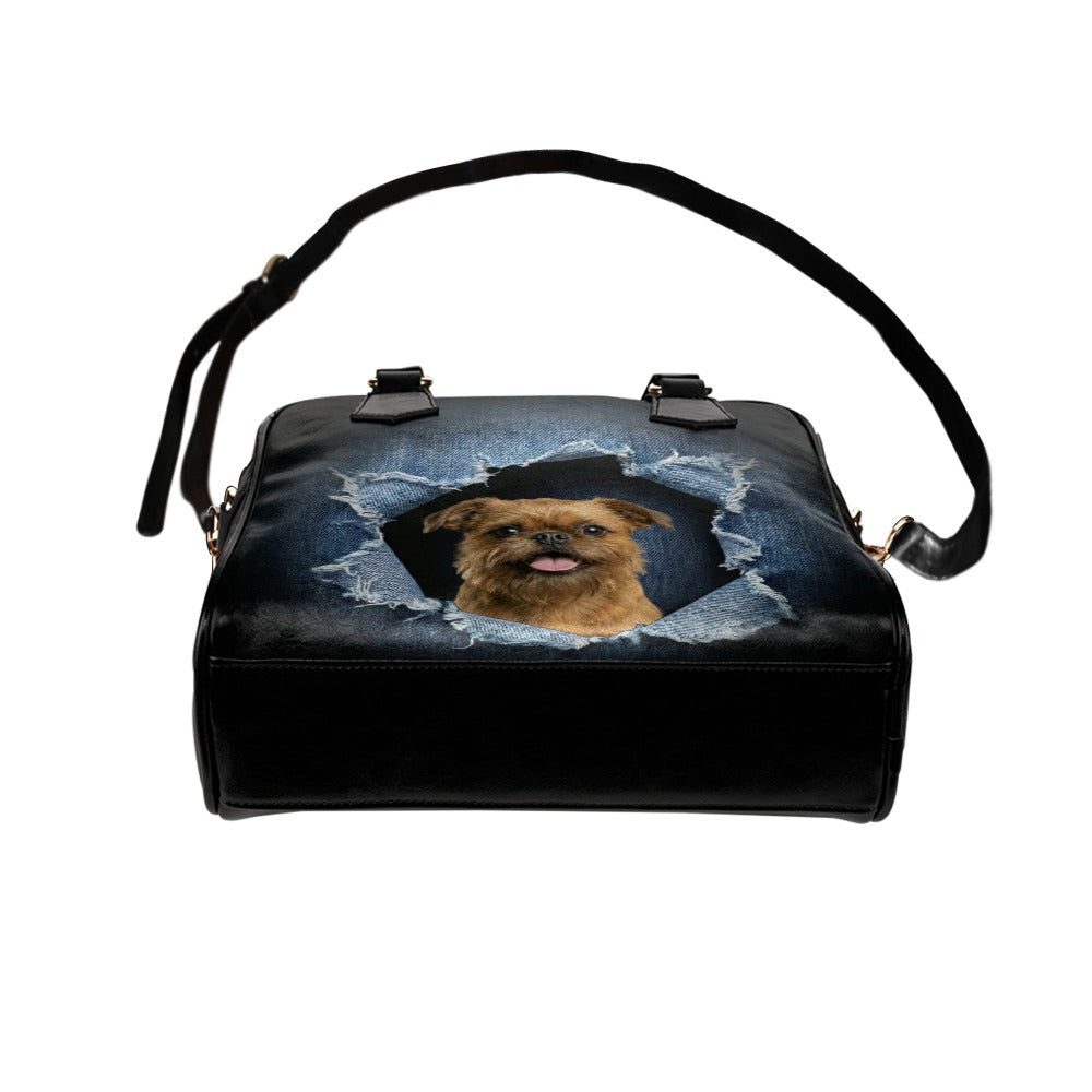 Brussels Griffon Ripped Denim Print Shoulder Handbag