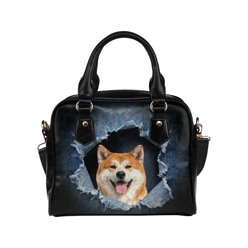 Akita Ripped Denim Print Shoulder Handbag