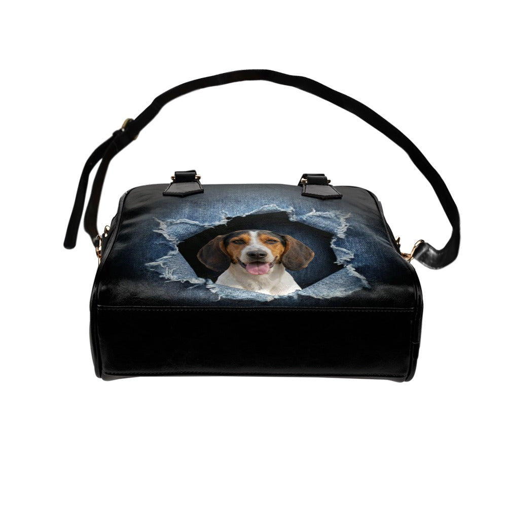 Artois Hound Ripped Denim Print Shoulder Handbag